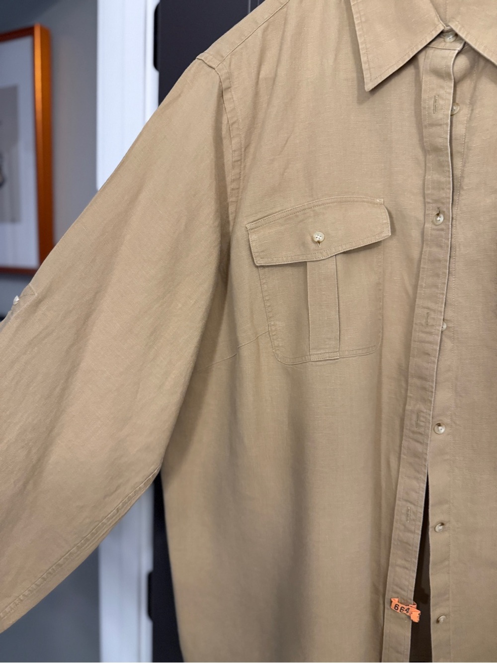Lauren Ralph Lauren Tan Collared Button-Up Shirt - Picture 3 of 4